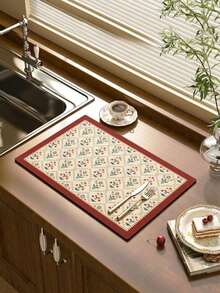 1/2pcs Floral Pattern Coffee Mat - Stain Resistant Absorbent Rubber Bottom Quick Dry Mat, Kitchen Counter Coffee Bar Accessories For Coffee Maker, Espresso Machine, Drying Pad - Coffee Machine Cleaning Pad - View 1