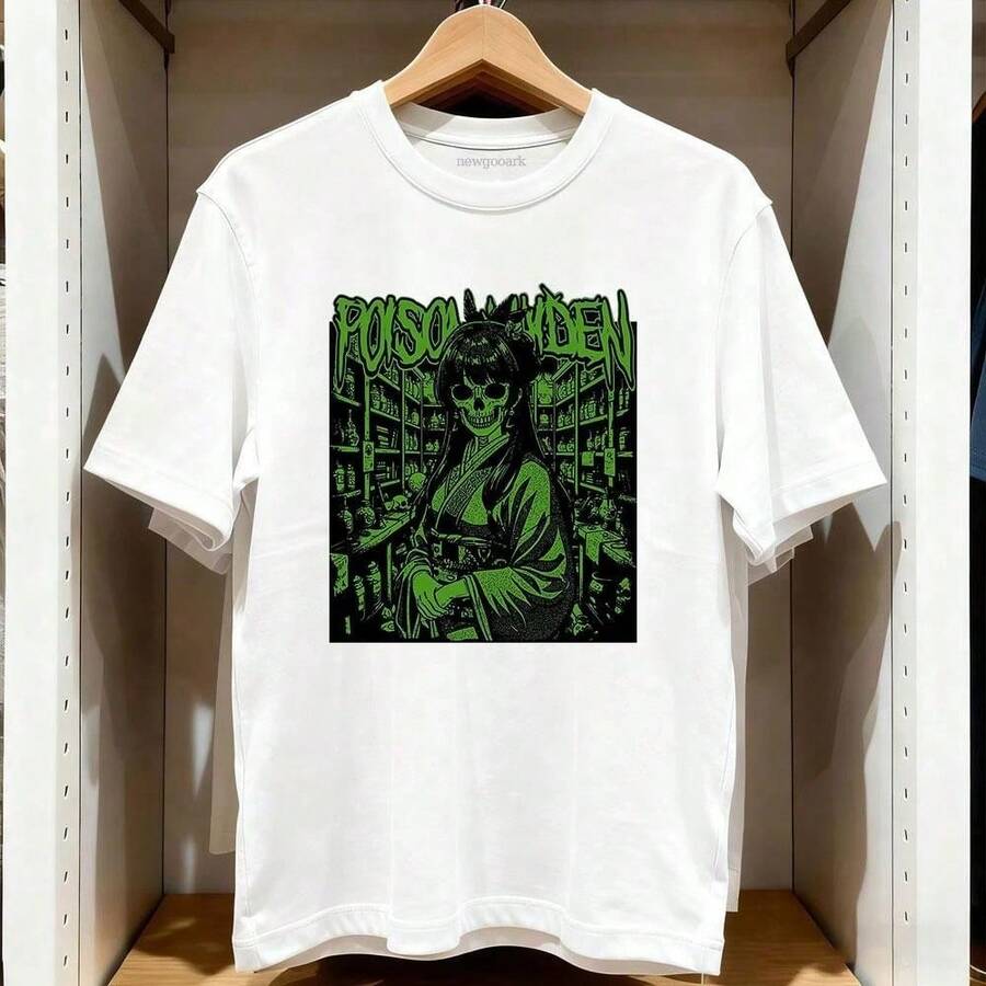 El A. Apotheker D. -iaries Maomao Poison Maiden T-Shirt, camiseta de estilo anime oscuro con estampado verde-negro, cuello redondo de algodón blanco con diseño de farmacéutico esqueleto, rop - Blanco - Ver 1