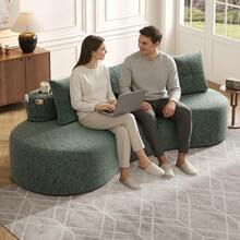 Linen Sofa With 4 Cushions, High Density Foam + Springs, Cup Holder & Side Pockets – Unique Design, - 綠色四座 - 查看 11