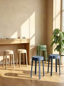 Nordic-Style Stools Made Of Thickened Plastic, Thickened Round Plastic Stools For Household Use, Stackable Design For Living Rooms, Windmill-Shaped Tall Plastic Dining Chairs, Easy To Stack And Store, Suitable For Home And Office Use - A - View 3