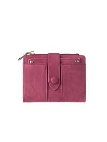 SHABILI Vintage Short Women's Coin Purse Wallet, Exquisite PU Leather Bifold, Large Capacity With Multiple Card Slots And ID Holder - Hot Pink - View 2