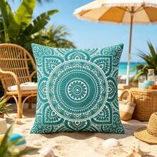 1PC Bohemian Pillow Cover, Blue Geometric Design Pattern, Polyester Digital Printed Pillow Cover, Square Polyester Pillowcase, Modern Sofa Decorative Cushion Cover, Double Sided Printed (Excluding Pillow Core) - Multicolor - View 5