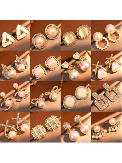 6 Pairs Luxury Faux Pearl Stud Earrings, Elegant Elegant Niche Fashion Ear Jewelry
