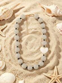 1pc European And American Bohemian Acrylic Bead & Heart Decor Beaded Necklace, Suitable For Summer Beach, Holiday And Daily Wear - Heart-shaped Beaded Necklace - View 30