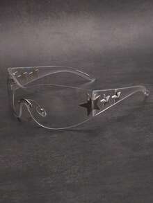1pc New European & American Style Frameless Shiny Star Clear Transparent Colorless Women's Fashion Glasses, Decorative Bohemian Women's Plano Glasses Heart PC(Polycarbonate) - Stars - Transparent - View 6