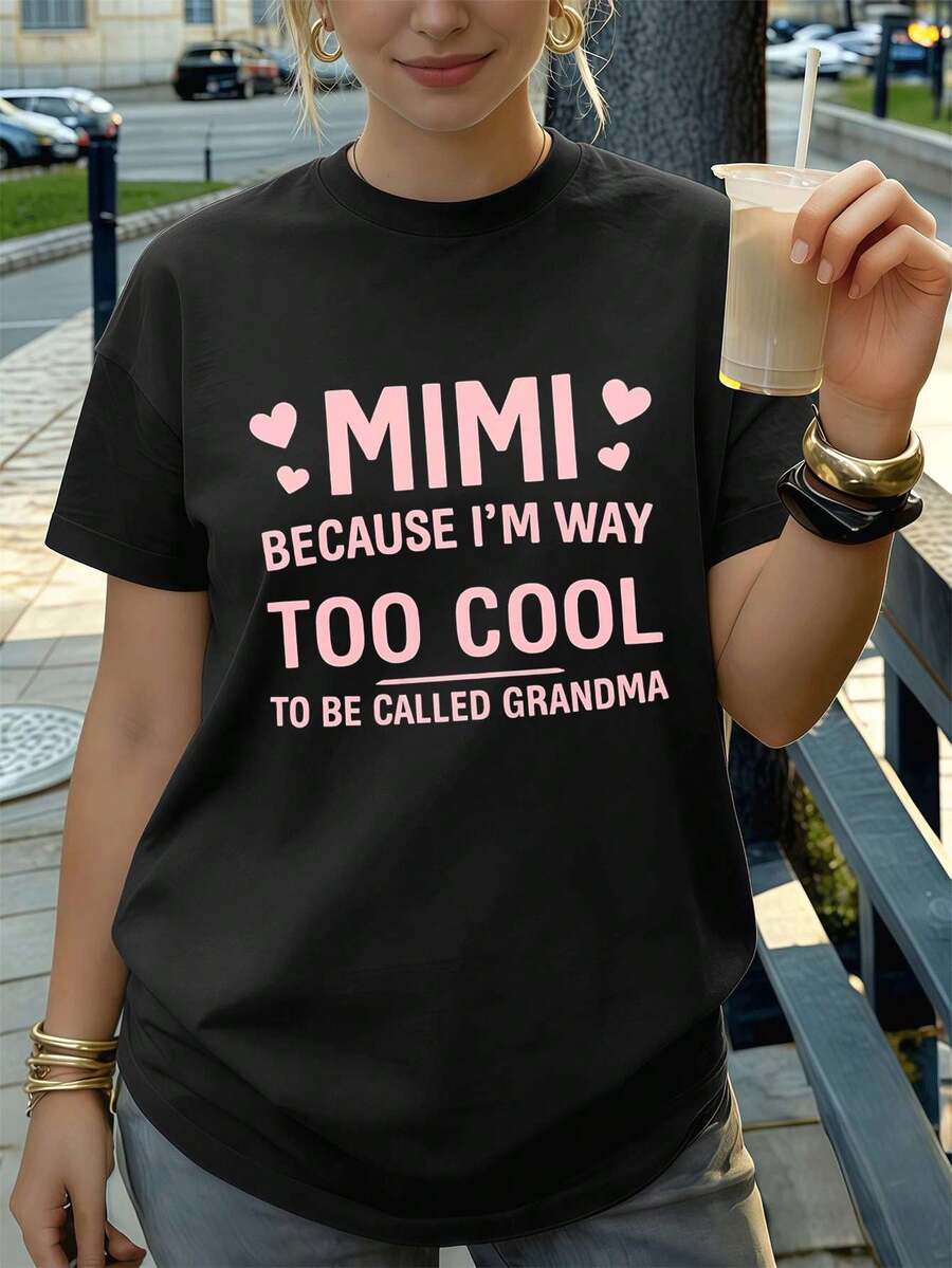 Camiseta con estampado "Cool Grandma" para mujer, informal, transpirable y con un dise?o llamativo. - Negro - Ver 1