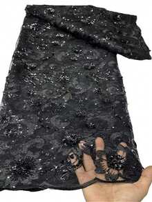 5 Yardas/1 Yarda Tela de encaje transparente con lentejuelas azul real, 2025 Encaje de malla bordado de voile suizo africano de alta calidad, adecuado para coser vestidos de novia, vestidos de fiesta - Multicolor - Ver 13