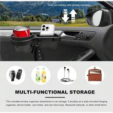AD 1 cái giá treo lưu trữ đa năng cho cửa sổ ô tô, kệ treo bên hông cửa xe có chỗ để cốc, giá lưu trữ lắp tự động vào cửa sổ, phù hợp để điện thoại, tai nghe, chìa khóa, cốc nước - A - Xem 6