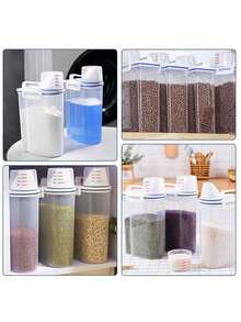 Sealed Rice Container Plastic With Slanted Pouring Spout And Screw On Measuring Cup Lid 2.5L 1pc Kitchen Pantry Organization Clear Cereal Canister Pet Dog Cat Food Dispenser Storage Box - Transparent - Übersicht 7
