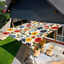 Toldo de estilo bohemio con estampado floral colorido, adecuado para jardín, playa, patio - Cubierta de sombra exterior reforzada, estampado vibrante, diseño de toldo completo, adecuado para piscina, balcón, patio (sin marco incluido, con sellado, fácil instalación), patrón plano 2D - A - Ver 3