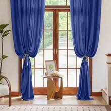 Plain Velvet Curtain With 8 Buttons (1 Piece), Soft And High Quality Fabric, Enhances The Style Of Your Home, Perfect To Complement Any Modern Decor Style. - Biru Terang - View 8