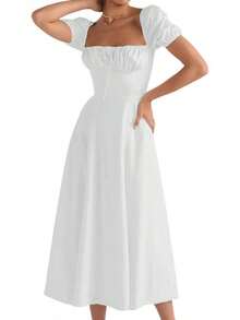 European And American Women's Fashion 2023, New Style, Fresh Floral Print Strappy Dress, Slim Fit And Side Slit For Women, Summer And Autumn - 白色 - 查看 1