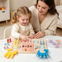 Wooden Multifunctional Math Calculation Board Toy, 2-In-1 Stick Insertion & Bead Clipping Number Counting Teaching Tool, Addition & Subtraction Enlightenment For Kids 3+, Finger Rod & Felt Hand Matching Logic Thinking Training, Hand-Eye Coordination & Fine Motor Skills, With Question Cards, Montessori Early Education Desktop Game, Kindergarten Math Teaching Aid, Gift For Boys & Girls, Formula Decomposition - Multicolor - View 5