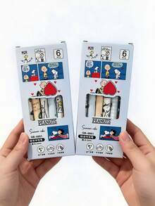 SNOOPY 6支/套 可爱黑色圆珠笔，速干可伸缩文具，学生考试用品，返校礼物，派对小礼品 - 彩色 - 查看 2