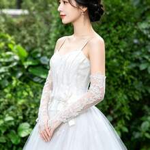 Evening Dress Wedding Gown Gloves Long Fingerless Black White Burgundy Evening Party Sexy Transparent Lace Trim Gloves Over-Elbow Finger-Hook Long Sleeve Gloves - White - View 2