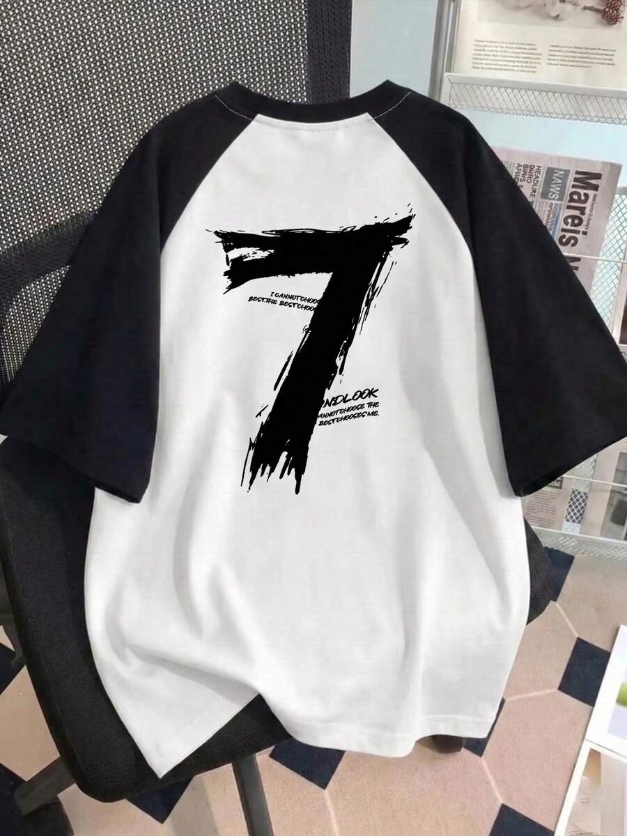 Made In Japan, Spring/Summer Cotton, Round Neck, Loose Fit, Versatile, Simple, English Print Short-Sleeve T-Shirt - White - View 1