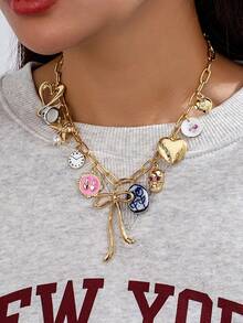 pieza de collar con dije de corazóy lazo de cerámica para mujer, collar de cuentas de perlas sintéticas con dijes, collares con dijes (cerámica hecha mano, el color, la forma y el patr - Multicolor 3 - Ver 5
