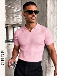 GRDR Men's Solid Color Short Sleeve Knit Sweater, Fashionable For Summer - Pink - View 7