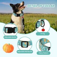 Fall Festival Pumpkin Dog Collar, Teal Polyester Adjustable Collar With Floral & Leaf Print, Autumn Season Neck Strap For Small To Medium Dogs - Mixed color - View 5
