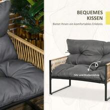 Outsunny 4-Piece Rattan Garden Set With Cushions, Including A Garden Lounge Set, A Glass Coffee Table, Two Armchairs And A Two-Seater Sofa. - 深灰色 - 查看 4