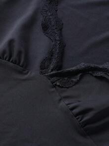 Top de manga corta con cuello cuadrado, estilo casual minimalista elegante básico para uso diario en casa y desplazamientos, ropa de primavera, tops de verano, blusas elegantes para mujer - Negro - Ver 8