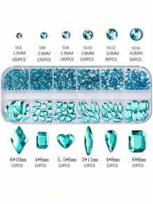 12-Grid Rhinestone Nail Art Glass Crystal Multi-Shape 3D Nail Art - Baby Blue - View 7