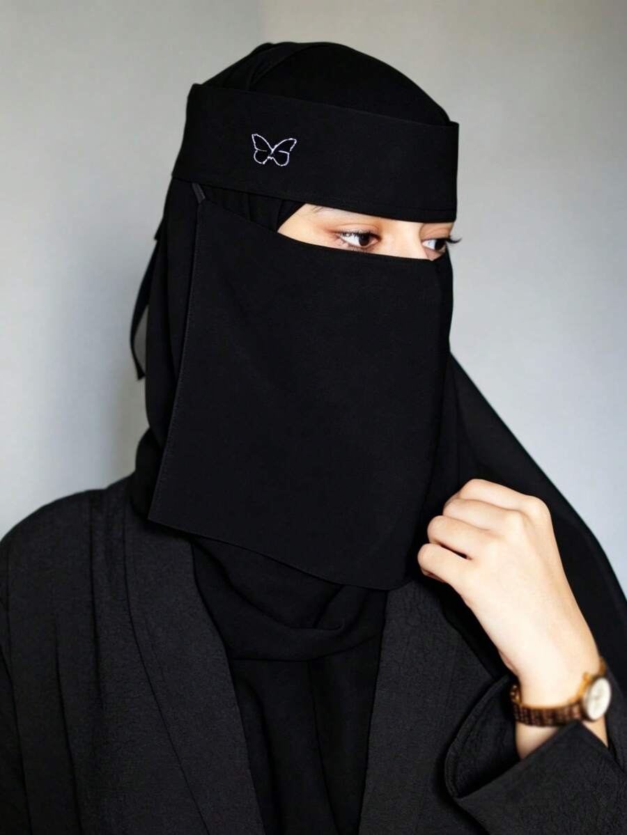 1 Buah Niqab Wanita Motif Kupu-kupu Biru Ungu, Masker Ringan dan Bernapas dengan Tali Pengikat