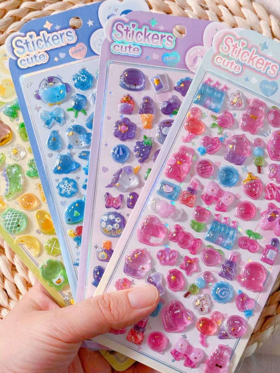 Pegatinas de Burbujas de Dibujos Animados 3D en Relieve Niña Linda Decoración DIY Divertida Adhesiva Pegatinas de Cristal de Strass Suministros de Manualidades para Niños