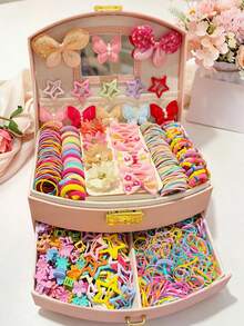 462pcs/Set Colorful Girl Hair Accessories Combination Set, Sweet Bow Hair Clips, Cute Flower & Star Side Clips, Mini Flower Claw Clips, Macaron Fresh Color Palette, Simple Candy Color Hair Ties & Rubber Bands, Versatile Daily Braiding & Photo Props For Girls (Random Style & Color) - Multicolor - View 1