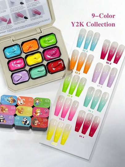9 Colores Nuevo Esmalte de Uñas de Gel de unicolor Popular, Esmalte de Uñas de Gel Degradado, Esmalte de Uñas Degradado con Esponja, Adecuado para Arte de Uñas Degradado, Arte de Uñas Halo, Arte de Uñas Francés, Diseño de Uñas para Mujeres