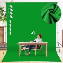 2D Flat Green Background Backdrop, 6.56 X 9.84 Feet; Portable Solid Color Photography Backdrop; Dedicated Green Screen Backdrop For Photography; Virtual Green Screen Backdrop For Zoom Meetings, Live Streaming, Shooting, Video Recording, And Photo Shoots; Fabric Curtain For Party Decorations (Backdrop Only). - Green - View 1