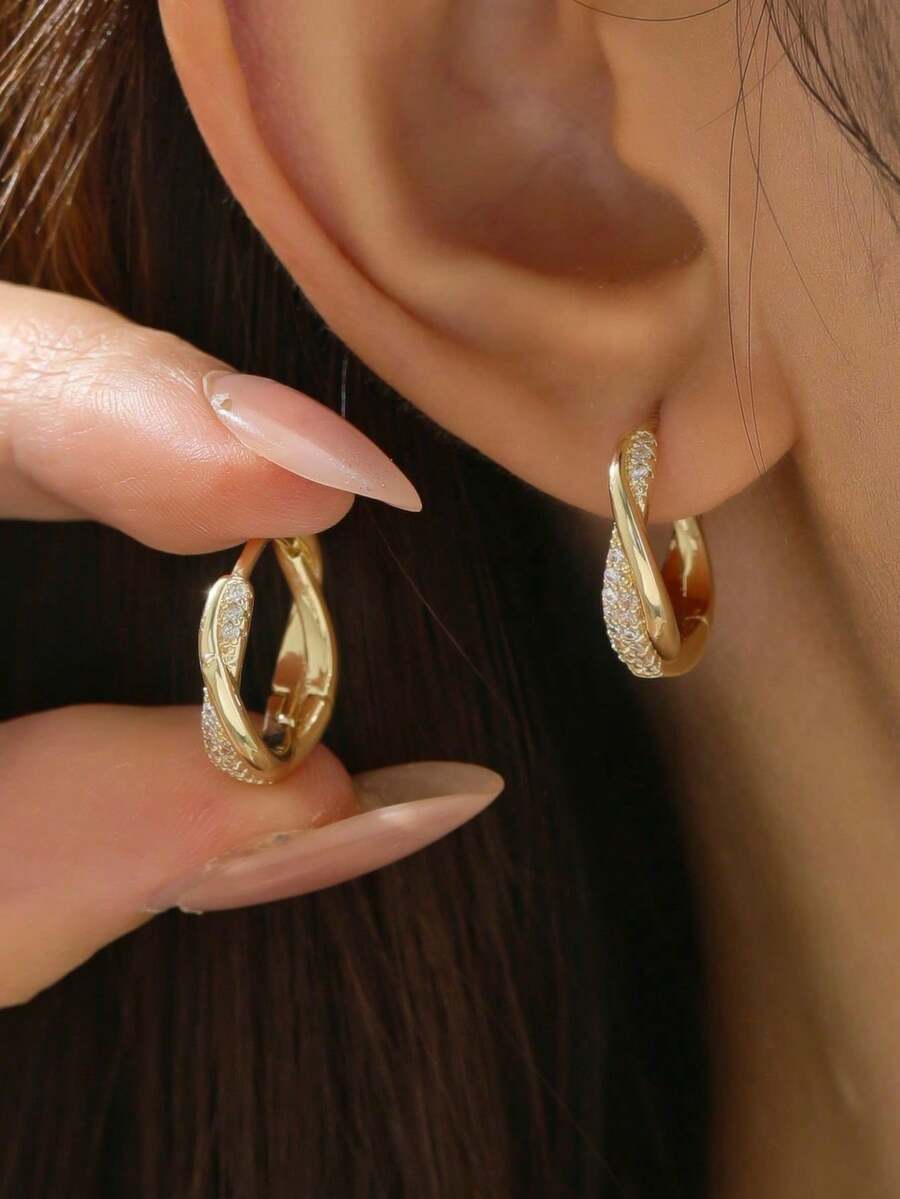 Women's Gold Cross Earrings, Elegant And Luxurious With Cubic Zirconia, Ideal For Daily Use, Parties, Weddings, Anniversary Gifts, Modern And Versatile. - 金色 - 查看 1