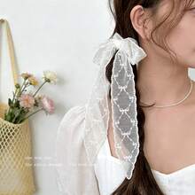 1pc Pastoral Bow Pattern Choker Scalloped Trim Long Pointed Drop Ribbon Collar For Summer Vacation Casual Street Outfit Fresh Girly Aesthetic Accessor - White - View 4