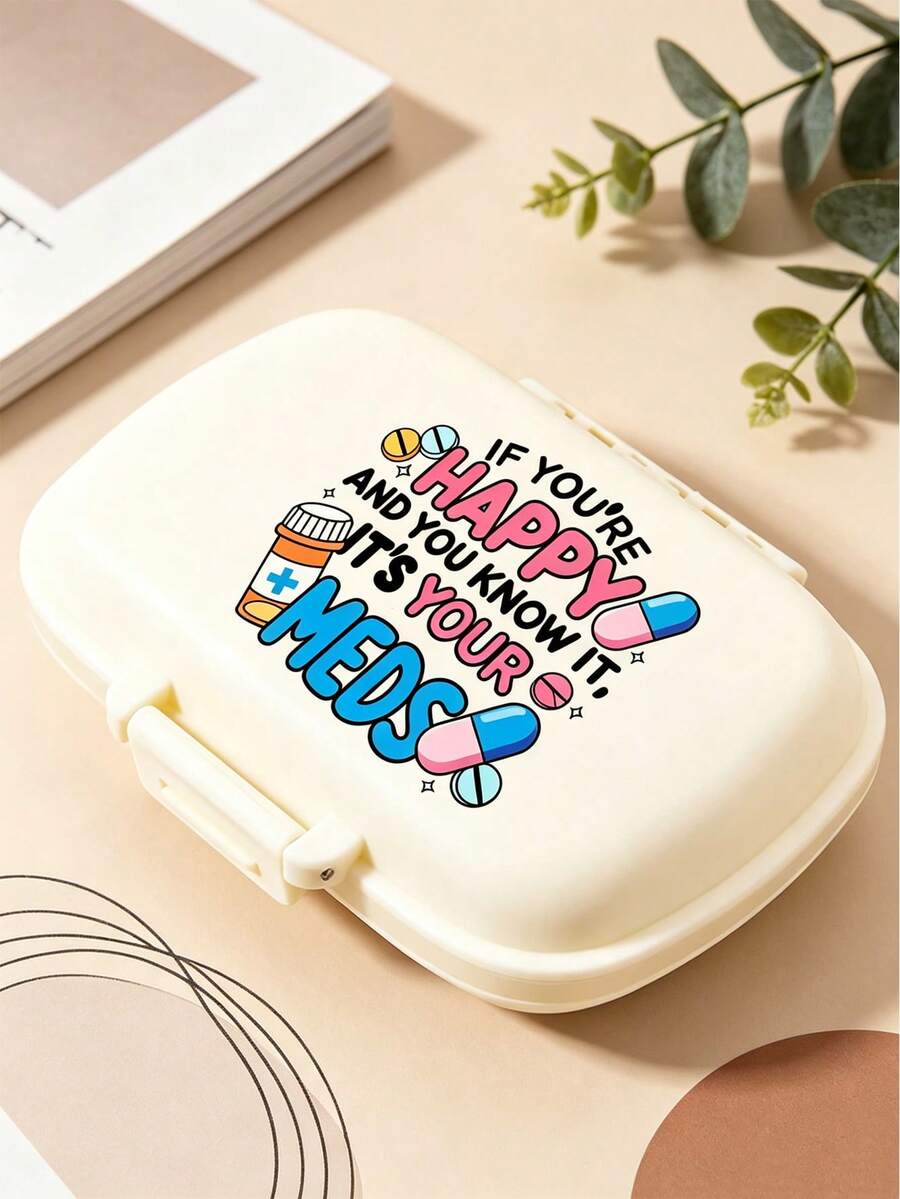 Portable Pill Box With Cute Pill Pattern Print, Moisture-Proof Medicine Organizer, Compartmentalized Travel Pill Storage Box, Daily Small Pill Box Suitable For Pockets Or Handbags, Reusable Unisex Medicine Storage Box, Pill Planner, Daily Carry Small Pill Box For Storing Vitamins, Medications And Nutritional Supplements, Travel Essential Accessory - Multicolor - View 1