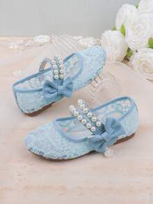 Wedding Party Sweet Cute Flower Girl Girls Flat Shoes Suitable For Big Medium Small Girls Children Shoes Baby Shoes Girls Fashion Blue Simple Pearl Bow Knot Four Seasons Holiday Flat Shoes Formal Dress Mary Jane Princess Shoes Baby Girls Flat Shoes Hollow Mesh Breathable Cool Lightweight Girls Flat Shoes Summer - Blue - View 3
