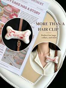 SIOTMERA Bone Hair Clips- 2Pcs 5.5 Inch White Plush Dog Bone Alligator Clips For Cosplay Costume Party Daily Wear Hair Pins Halloween Hair Accessories - 杏 - 查看 4