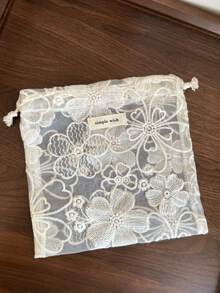 1個杏色復古蕾絲刺繡便攜抽繩小收納袋，旅行收納袋、旅行珠寶收納袋、化妝包、零錢包 - 彩色 - 查看 16