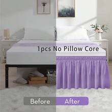 1pc Solid Color Elastic Bed Skirt, Wrap-Around Bed Skirt, Soft Bedding, Ruffled Lace Bed Skirt, Cotton Comfortable Skin-Friendly Durable - Light Purple - View 10