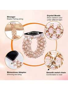 Beaded Bracelet For Women, Transparent Strap, Available In 38mm, 40mm, 41mm, 42mm, 44mm, 45mm, 46mm, 49mm; Handmade Elastic Crystal Pearl Bracelet Suitable For Ultra Series SE, 11, 10, 9, 8, 7, 6, 5, 4, 3, 2, 1 Men's Metal Beaded Strap, Available In Starlight Silver, Pink, Black, Gold, Rose Gold - Multicolor - View 5