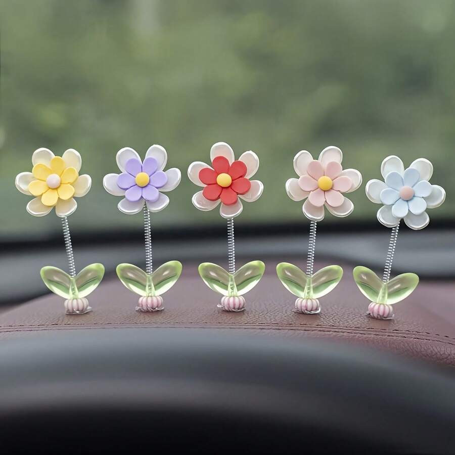 5件裝雛菊花汽車儀表板裝飾品，創意可愛居家花卉裝飾