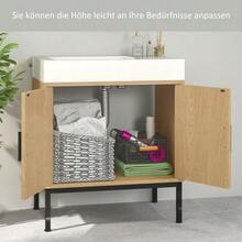 Vanity Unit With Storage Compartment, Rattan-Look Vanity Unit, Bathroom Cabinet With Anti-Tip Device, Oak, 60 X 39 X 60 Cm - 駝色 - 查看 5