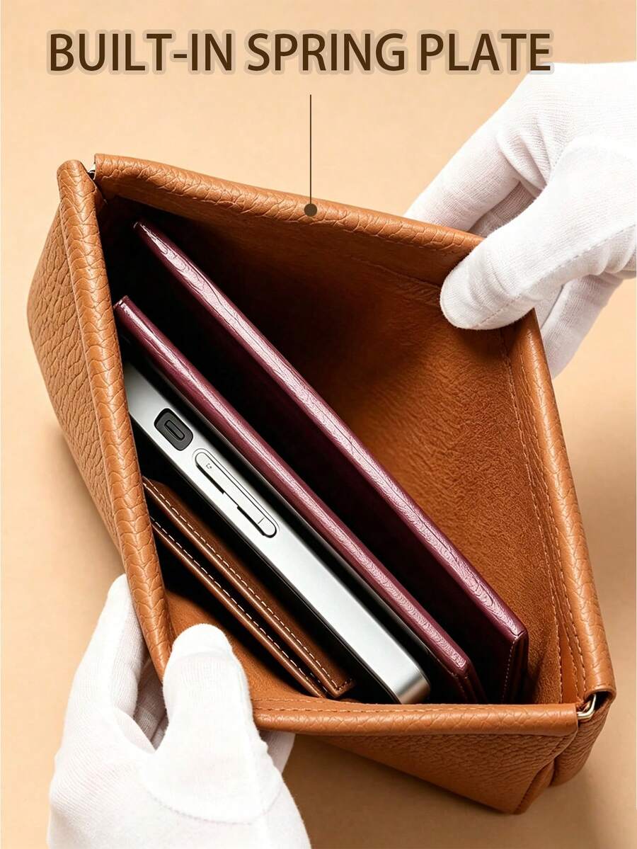 Portefeuille long en PU pour femmes, portefeuille long  de vache de première couche avec fermeture automatique, porte-cartes, sac à documents, fermeture automatique, sac de rangement pour écouteurs, câble de données, espèces, cosmétiques, articles de première nécessité, cadeau d'anniversaire, cadeau de la Saint-Valentin - Voir 1
