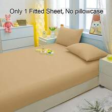 1pc Minimalist Modern Plant Floral Navy Blue Pattern Printed Brushed Fitted Sheet, Bedroom Printed Bed Cover, Mattress Cover, Mattress Protector, Bedding (Pillowcase Not Included) - Khaki - View 5