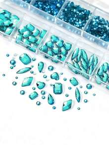 12-Grid Rhinestone Nail Art Glass Crystal Multi-Shape 3D Nail Art - Baby Blue - View 4