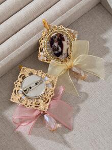 1pc Elegant Style Gorgeous Design Shiny Accessories College Badge Portrait Mesh Bow Shape Sparkling Rhinestone Badge Inlaid Elegant Women's Brooch Corsage Luxurious Jewelry Brooch Date Gift Collar Pin Suitable For Daily Wear - classic - View 4