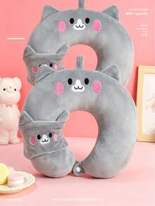 1 Set de Almohada de Cuello Premium para Viajes y Máscara para Dormir, Material de Felpa Cómodo, Relleno de Soporte, Patrón de Animales de Dibujos Animados Lindos, Cierre con Botón de Presión, Incluye Máscara para Ojos que Bloquea la Luz, Adecuado para Viajes de Larga Distancia, Desplazamientos y Siestas en la Oficina - Multicolor - Ver 9