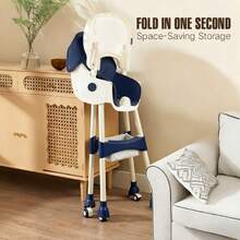 Foldable Baby High Chair, Adjustable Height, With Removable PU Cushion And Tray | Suitable For Babies And Toddlers - Royal Blue - View 2