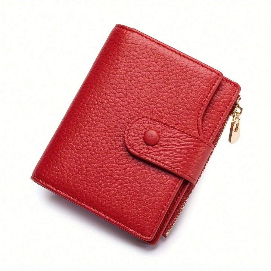 Elegant Women's Genuine Leather Folding Wallet, With A Large Capacity Design Including Credit Card Slots And A Bill Compartment. - 紅色 - 查看 1