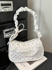 1 pieza Bolso de hombro casual de nailon rosa con estampado floral y cierre de cremallera, versátil para uso diario de mujeres - Blanco 5 - Ver 2