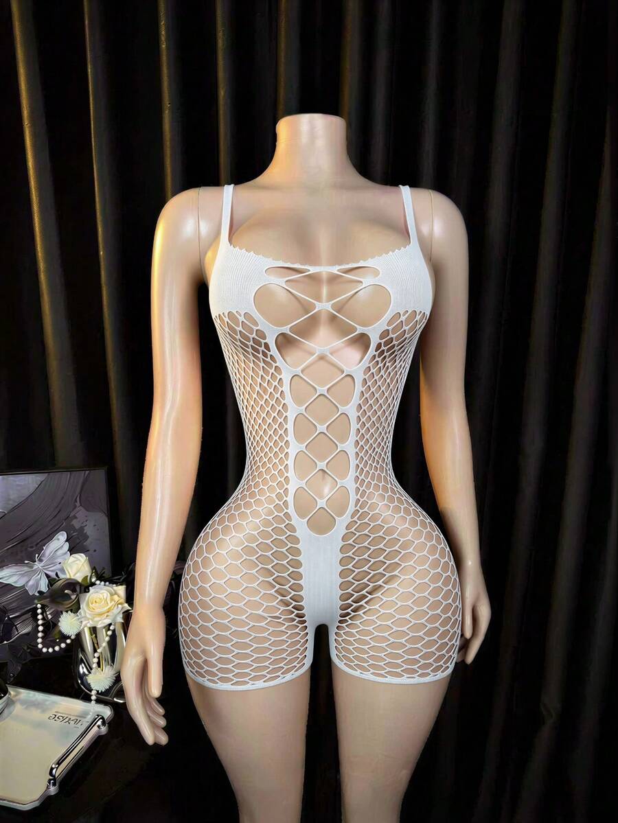 內衣套裝/角色扮演服裝 外罩衫 彈性魚網連身內衣 女款及女孩比基尼 - 白色 - 查看 1